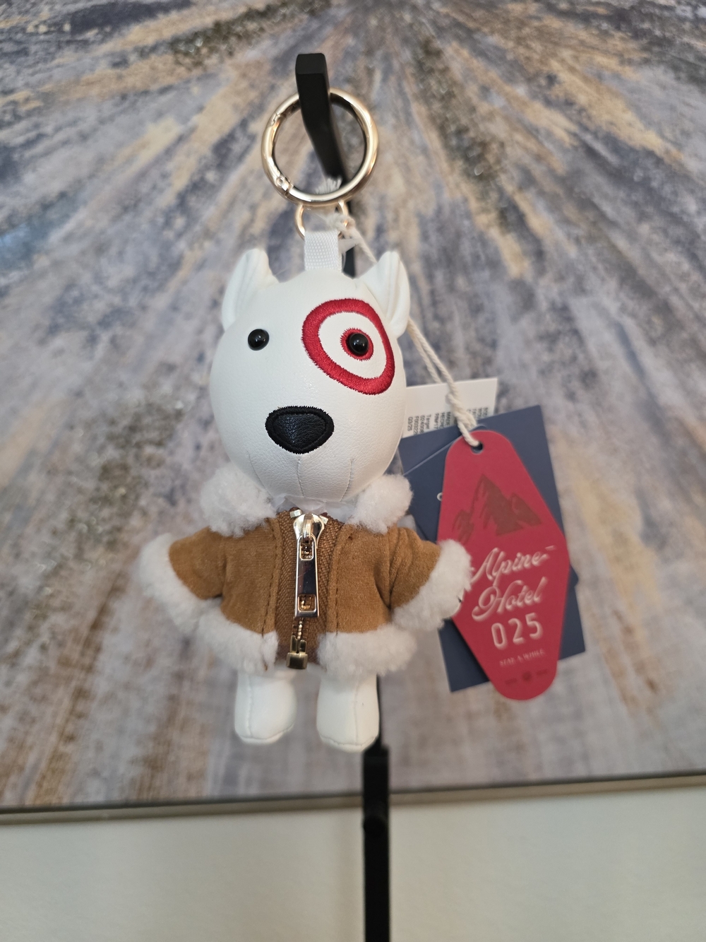 Target Bullseye Dog Keychain Plush with Brown Jacket